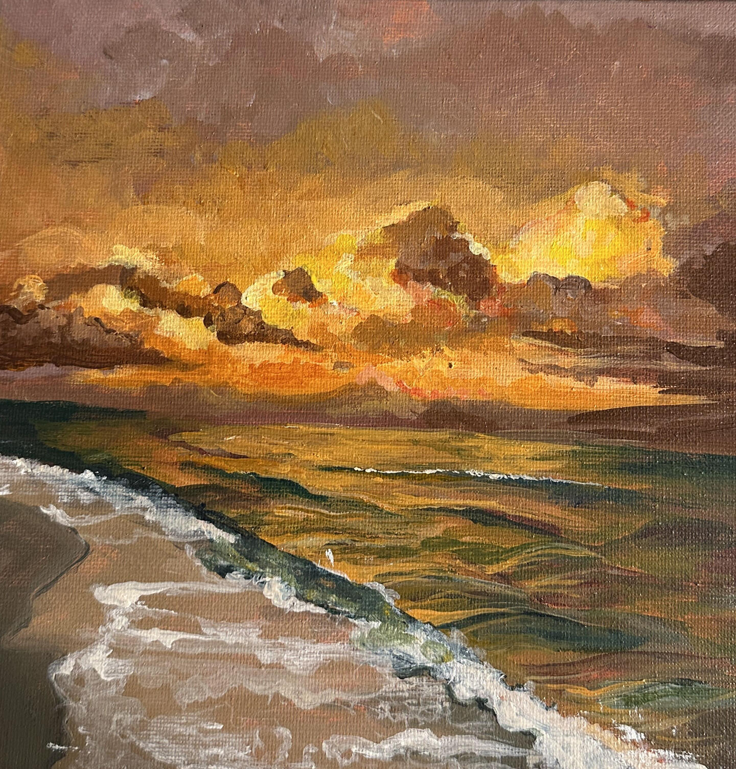 “Golden Hour Sunset” acrylic, 20×20 cm