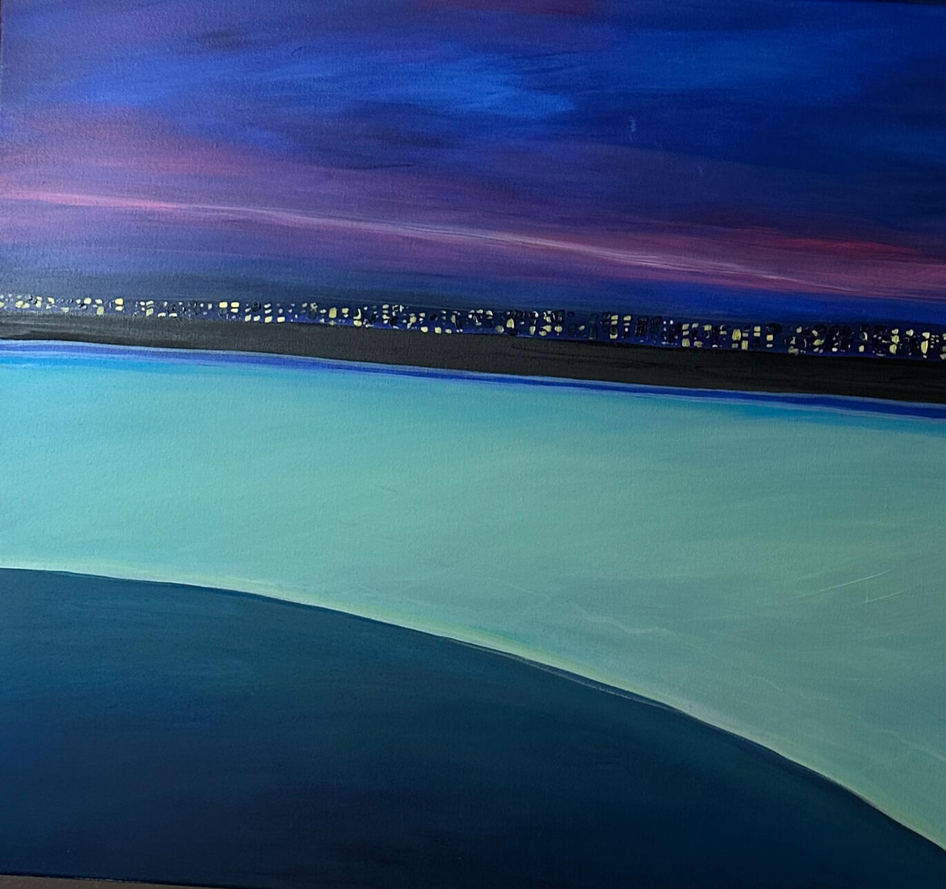 “Electric Sunset & Neon Silence” acrylic, 140×70× cm