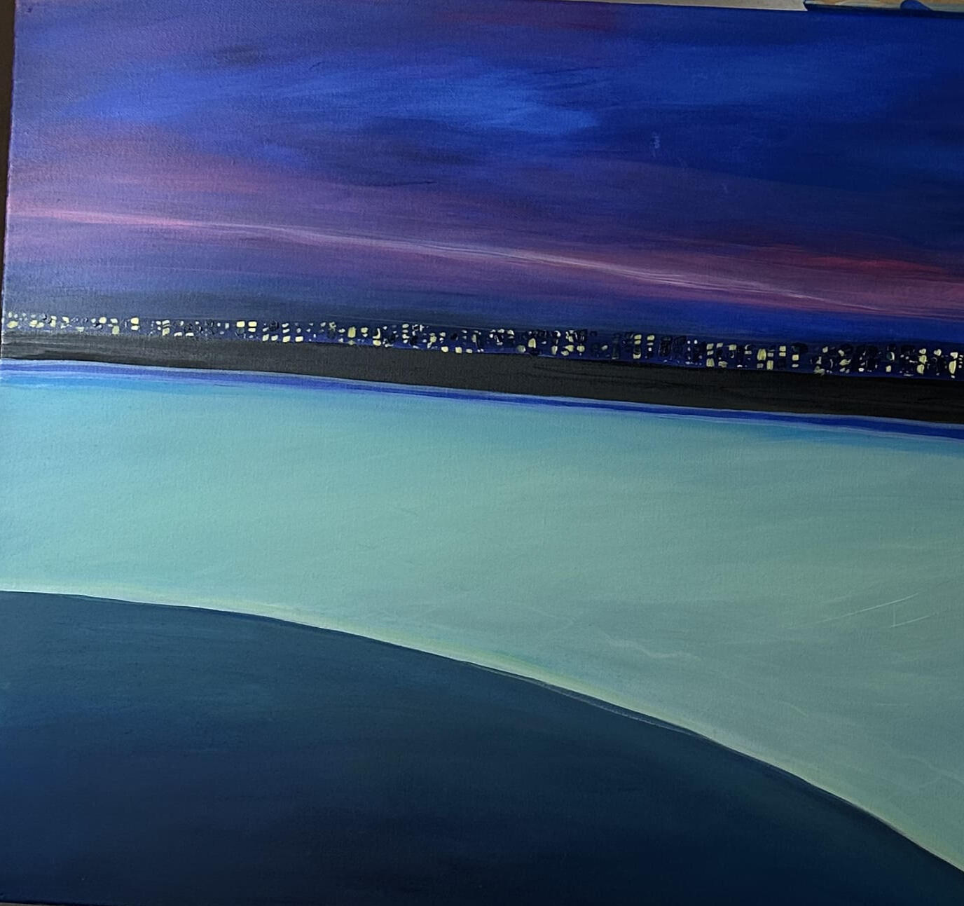 “Electric Sunset & Neon Silence” acrylic, 140×70× cm